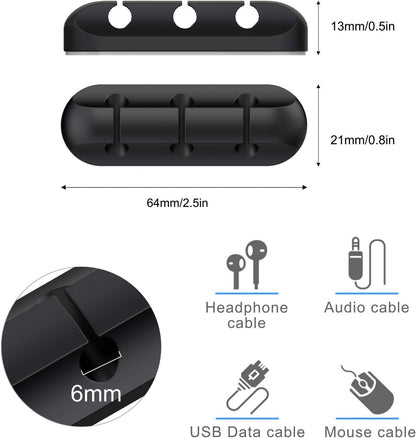 SOULWIT Cable Holder Clips, 3-Pack Cable Management Cord Organizer Clips Silicone Self Adhesive for Desktop USB Charging Cable Nightstand Power Cord Mouse Cable Wire PC Office Home - Black