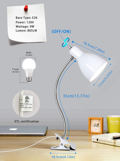 Desk lamp Eye-Caring Table Lamps, 360°Rotation Gooseneck Clip on Lamp Reading Light Portable Reading Book Light Clamp Study Desk Lamps for Bedroom and Office Home Lighting (Black)