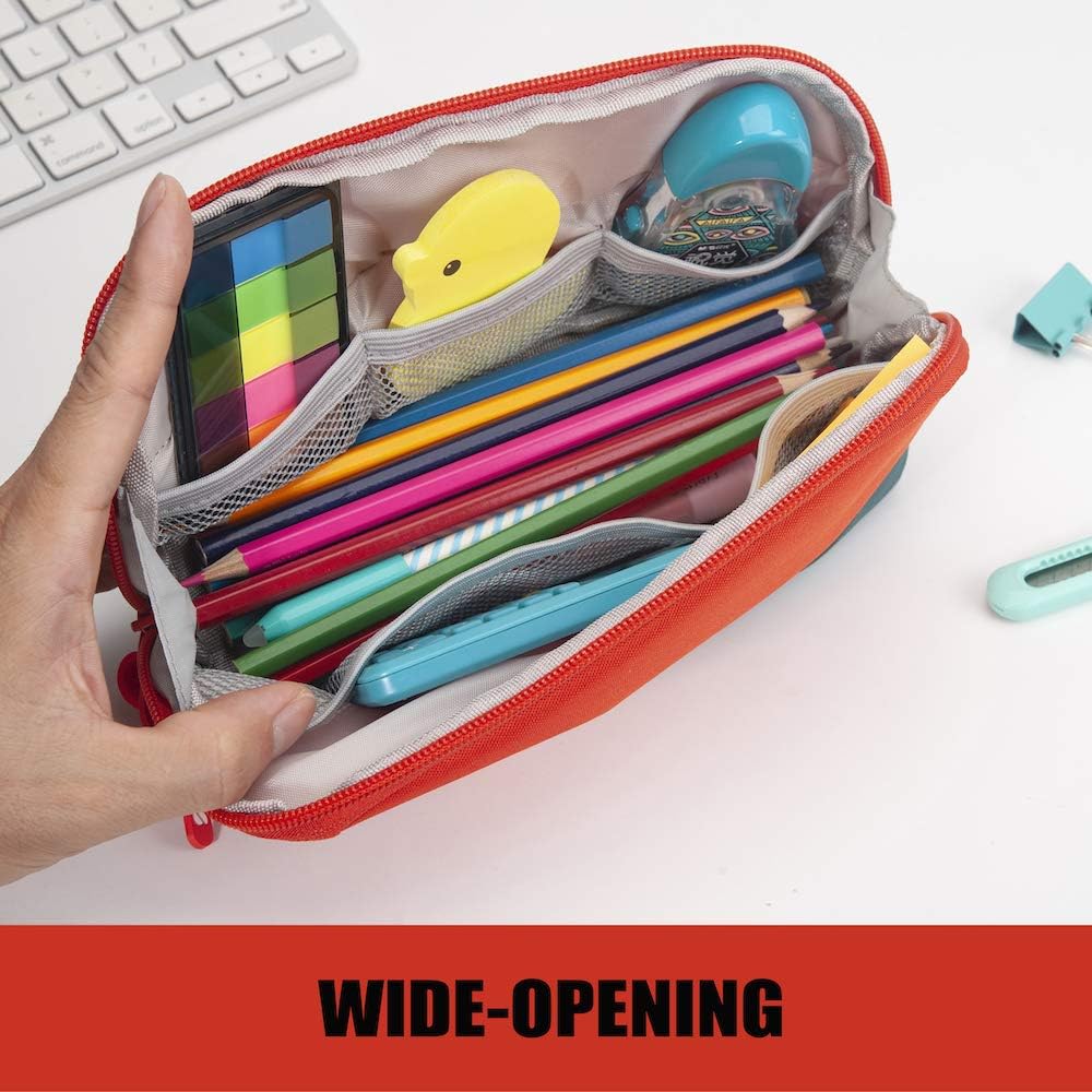 Sooez Wide-Opening Pencil Pen Case, Lightweight & Spacious Pencil Bag Pouch Box Organizer, Aesthetic Supply with Triangular Design for Adults, Grey