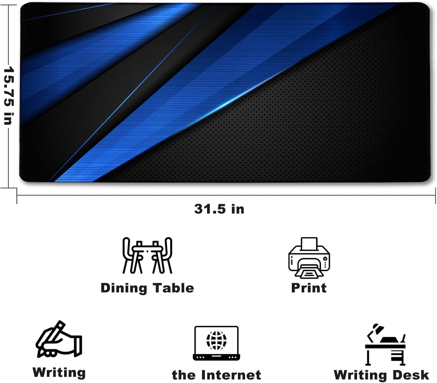 31.5" x 15.7" Waterproof Fabric Desk Pad, Rubber Anti-Slip Base, Stitched Edges No Curling, Fits Laptop Keyboard and Mouse, Smooth Office Mat Large Mouse Pad for Work Game, Black