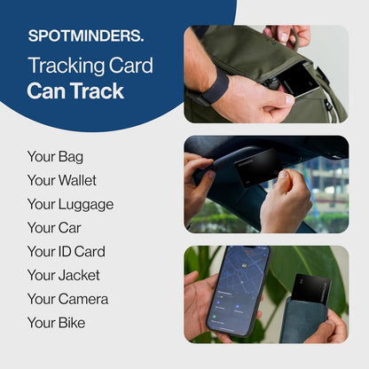 SPOTMINDERS Apple MFi Certified Wallet Tracker PRO for Travel Credit Card Design Works with Apple Find My IP68 Waterproof Rechargeable Tracking Card for Wallet Luggage Passport 0.07in Slim Item Finder