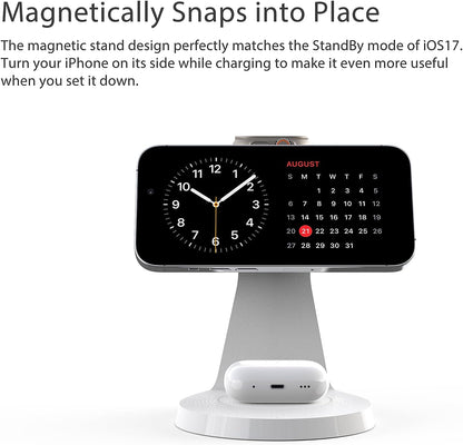 3 in 1 Charging Station for Apple Devices,Mag-Safe Charger Stand Fast Charging,Wireless Charger for iPhone 16/15/14/13/12 Series,& AirPods,& iWatch(USB-C Charger Included)