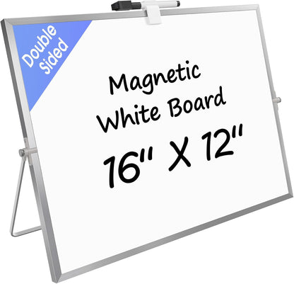 MaxGear Dry Erase Magnetic White Board, 16" x 12" Double-Sided Dry Erase Board with Stand, Large Desktop Whiteboard for Home, Studio, Office - Planning, Memo, to Do List, Studing