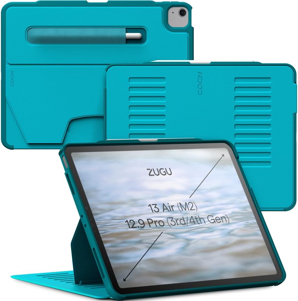 Zugu Case for iPad Air 13 Inch M4 2026, M3 2025 & M2 &/12.9 inch (3rd/4th Gen), Slim Protective Cover with Apple Pencil Charging & Storage, Auto Wake/Sleep, Multiple Viewing Angles (Black)
