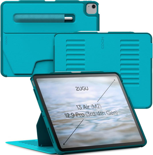 Zugu Case for iPad Air 13 Inch M4 2026, M3 2025 & M2 &/12.9 inch (3rd/4th Gen), Slim Protective Cover with Apple Pencil Charging & Storage, Auto Wake/Sleep, Multiple Viewing Angles (Black)