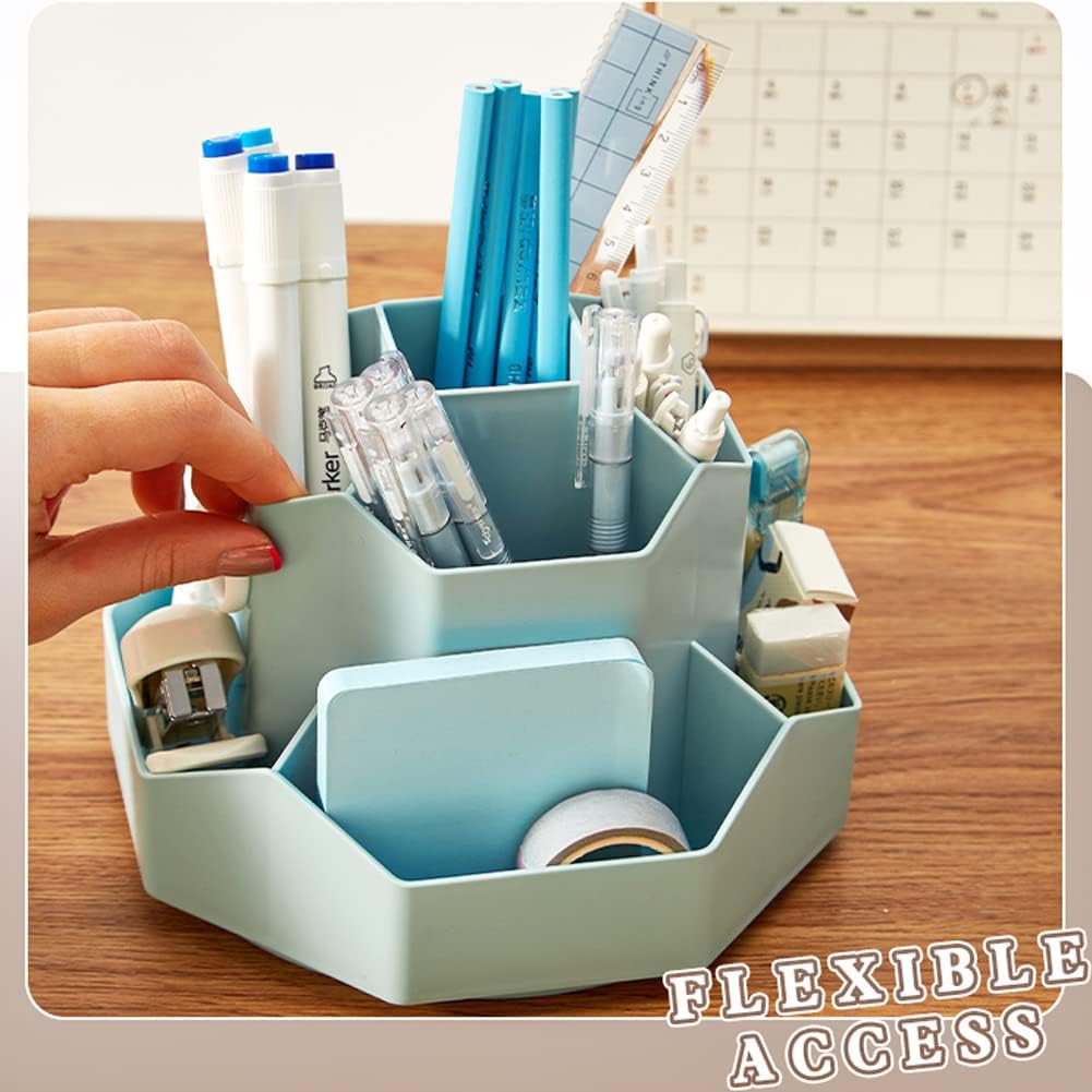 Rotating Art Supply Storage Organizer,Pencil Holder with 9 Compartment, Pen Storage Organizer, for Kids Art Desk, Homeschool Supplies, Home Office Desktop Organizer(White)