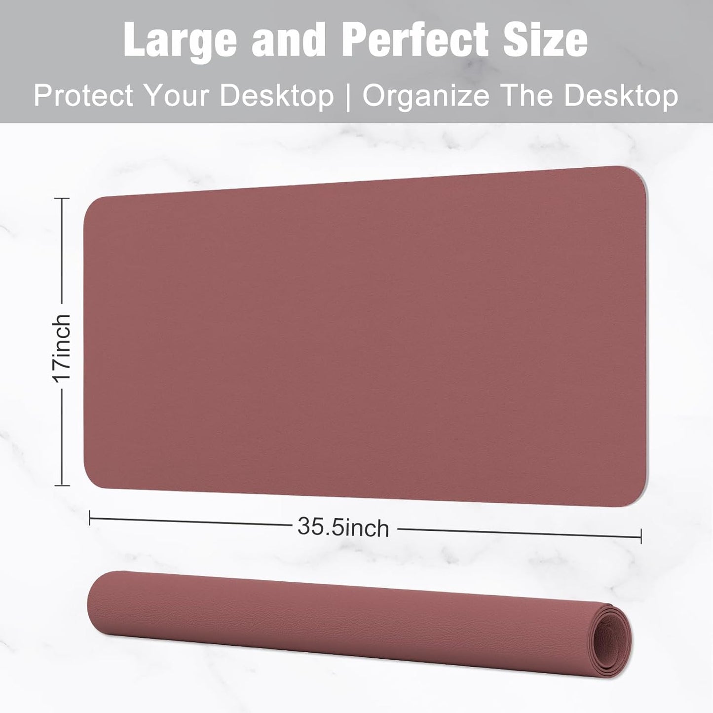 Hsurbtra Desk Pad, 23.6" x 13.8" PU Leather Desk Mat, M Extended Mouse Pad, Waterproof Desktop Blotter Protector, Non-Slip Ultra Thin Small Laptop Keyboard Writing Mat for Office Home, Pink