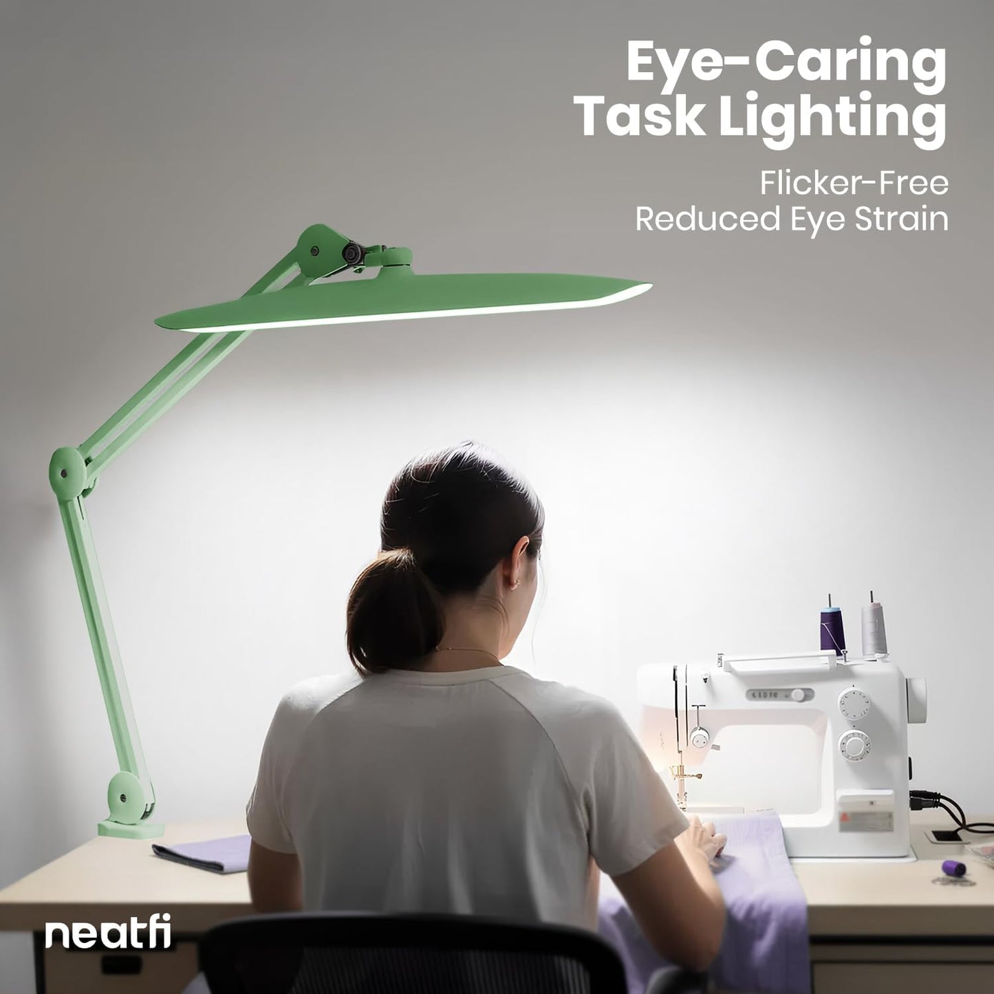 Neatfi XL 2200 Lumens 24W LED Desk Lamp – Shadow-Free Task Lighting | 4-Level Dimming | Home Office & Crafts Use | 20-Inch Wide Head (White, Non-CCT with Clamp)