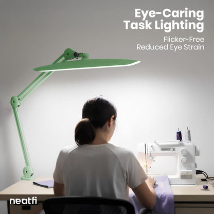 Neatfi XL 2200 Lumens 24W LED Desk Lamp – Shadow-Free Task Lighting | 4-Level Dimming | Home Office & Crafts Use | 20-Inch Wide Head (White, Non-CCT with Clamp)