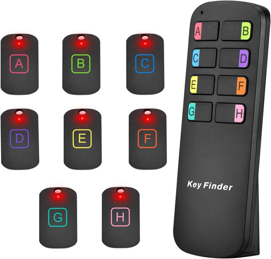 Key Finder Locator Tags, Lost Remote Finder Make Noise, TV Remote Control Finder with Sound 8 Receivers 85DB Beeper LED Light Wireless Item Tracker Locators Find Keys Device for Wallet Pets Gift