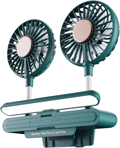 Binguowang Monitor Fan with Clamp & Light Bar Desk Lamp with fan for Office mini Desk fan small quiet with lamp for PC Laptops Tablet for Home Office Portable Working Reading Stand Lamp (Dark Blue)