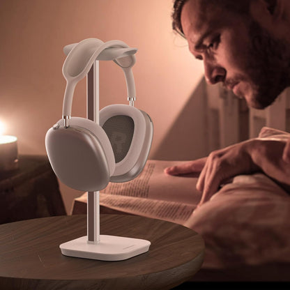 Headphone Stand, Desktop Headset Holder Heavy Base Desk Earphone Stand Aluminum Gaming Headset Hanger Rack Compatible with AirPods Max, AirPods Pro, Sony, Beats, Bose, Razer (White)