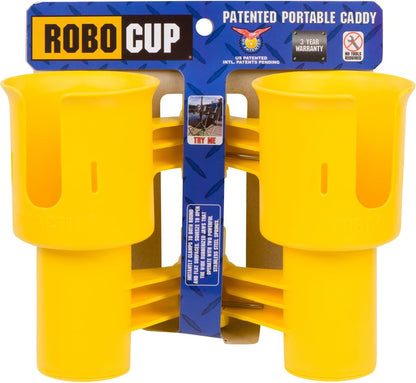 ROBOCUP, (White), Patented Clamp On Boat Cup Holder |Multifunction Dual Drink Caddy for Fishing Poles, Tools, Net, Gaff |Portable Storage for Boating, Beach, Umbrellas, Golf Carts, Strollers