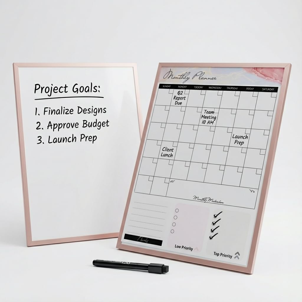 Black Magnetic Dry Erase Whiteboard 12 x 16 Double Sided, Portable Planner Board with Weekly Monthly Sheets, Write and Wipe to Do List Board, Includes 3 Markers Eraser 2 Magnets