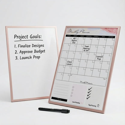 Black Magnetic Dry Erase Whiteboard 12 x 16 Double Sided, Portable Planner Board with Weekly Monthly Sheets, Write and Wipe to Do List Board, Includes 3 Markers Eraser 2 Magnets