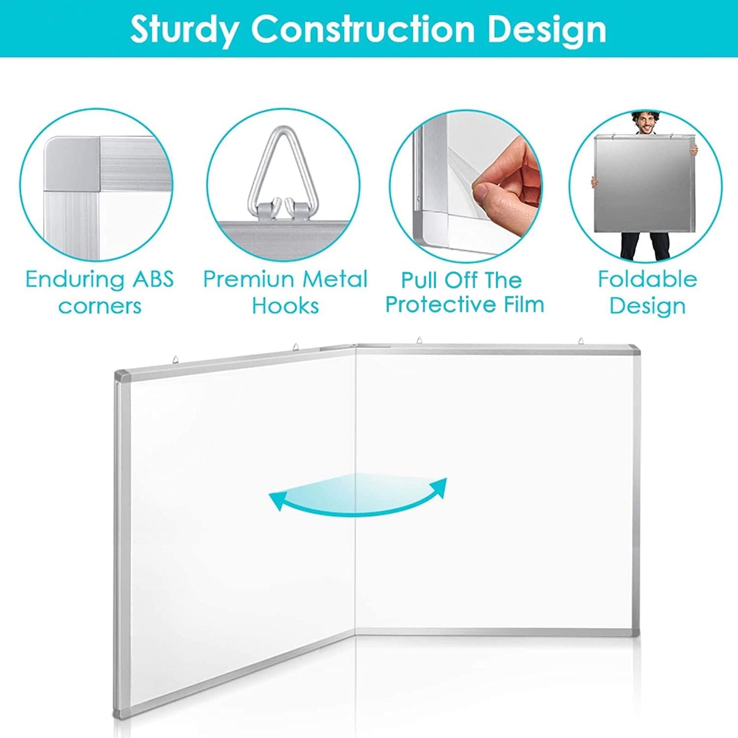Magnetic White Board Dry Erase Board for Wall，72" x 40" Wall-Mounted Aluminum Frame Marker Board, Foldable Portable Whiteboard with a Long Pen Tray for School, Classroom, Office & Home