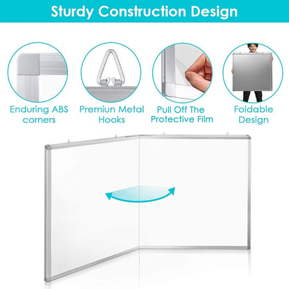 Magnetic White Board Dry Erase Board for Wall，72" x 40" Wall-Mounted Aluminum Frame Marker Board, Foldable Portable Whiteboard with a Long Pen Tray for School, Classroom, Office & Home