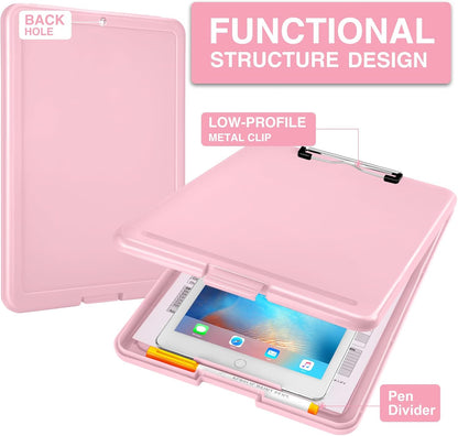 Sooez Clipboard with Storage, Plastic Storage Clipboards with Low Profile Clip, Nursing Clip Boards Foldable, Hanging Clipboard Case for Work, Teacher, Classroom Must Haves, Office School Supplies