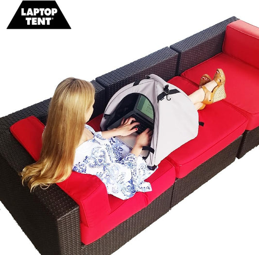 LAPTOP TENT - Portable Sun Shade & Water-Resistant Beach Bag for Outdoor Work | Heat & UV Reflective Fabric | Computer Privacy Hood & Glare Shield | Convertible Tote for Laptop, Towels, Drinks & More