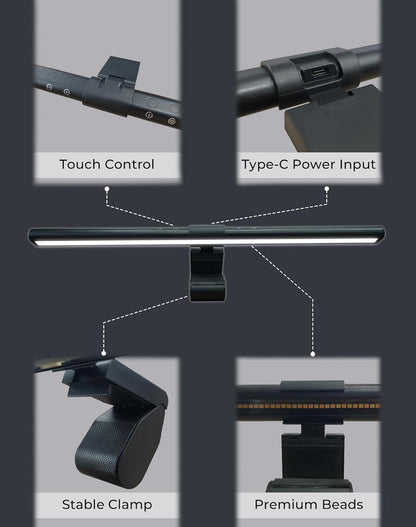 RGB Monitor Light Bar with Wireless Remote, Dual-Source Gaming Computer Lamp for Curved & Flat Monitors (0.39"-1.18"), Ambient Backlight, Stepless Dimming (Ra95), No Glare Desk Setup