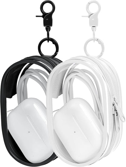 Linsaner 1|2|4 Pack Available Storage Bag for Organizing Data Cables, Earphone, Chargers, Keys, Change, Blind Box Doll Transparent Display Bag, Tech Pouch (Black, 1 Pack)