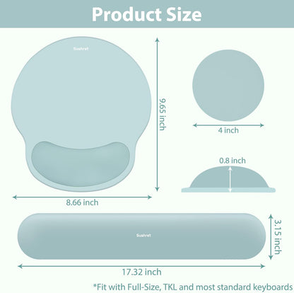 Sushret Mouse Pad and Keyboard Wrist Rest, 3-in-1 Gel Memory Foam Ergonomic Mouse Pad with Wrist Rest Set,Gaming Mousepad Arm Cushion Support for Computer Office Desk Accessories Cute Setup,Sage Green