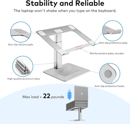 Adjustable Laptop Stand, Tall, Strong, Airflow, Suitable for 13.3-17.3 Inch Laptops, Lift Screen to Eye Level for Video Conferences