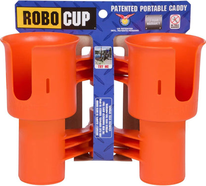 ROBOCUP, (White), Patented Clamp On Boat Cup Holder |Multifunction Dual Drink Caddy for Fishing Poles, Tools, Net, Gaff |Portable Storage for Boating, Beach, Umbrellas, Golf Carts, Strollers