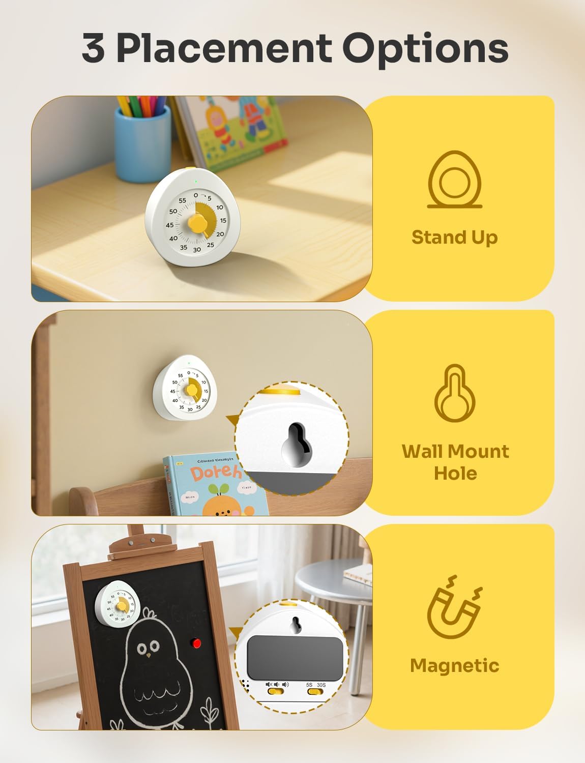 LIORQUE Visual Timer for Kids, 60-Minute Countdown Kitchen Timers for Cooking, Kids Timer with Silent Operation & Countdown Pause for Teaching Classroom Office