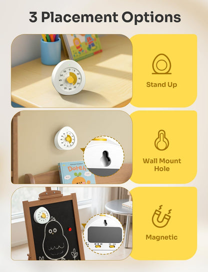 LIORQUE Visual Timer for Kids, 60-Minute Countdown Kitchen Timers for Cooking, Kids Timer with Silent Operation & Countdown Pause for Teaching Classroom Office