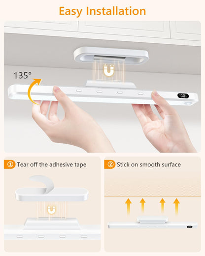 WILLED 3W Motion Sensor Magnetic Light Bar, Eye-Care Rechargeable Closet Light with Battery Level Display, Mirror Lights Stick on, Led Light Bar for Cabinet, Closet, Desk and Bathroom