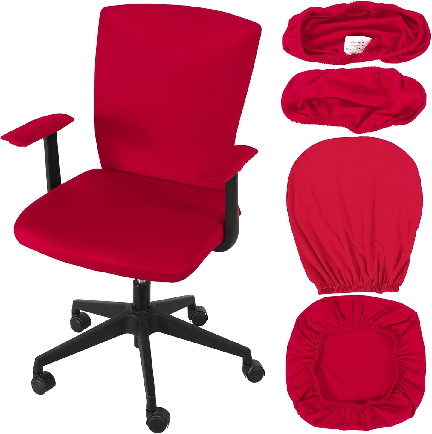 Tallew 4 Pcs Office Chair Covers Set Computer Universal Protective Stretchable Chair Seat Covers Desk Armrest Cover Pads Office Cushion Backrest for Rotating(Regular,Black)