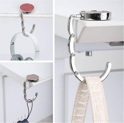 4 Pcs Foldable Purse Hook for Table Folding Women's Handbag Hangers Hooks for Desk Bling Rhinestone Table Bag Holder Portable Bag Holder for Women Bags (Black,White,Gold,Champagne)