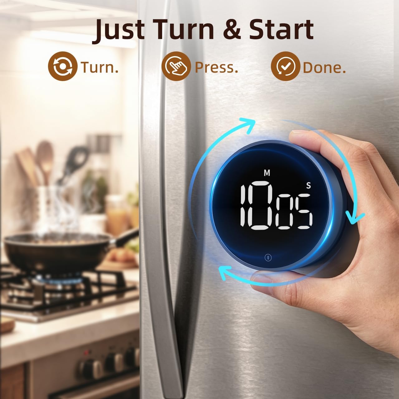 VOCOO Digital Kitchen Timer - Magnetic Countdown Countup Timer with Large LED Display Volume Adjustable, Easy for Cooking and for Seniors and Kids to Use (Space Grey)