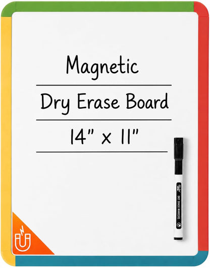 Mr. Pen- Dry Erase Board, 14” x 11” with a Black Dry Erase Marker, White Frame, Small Mini White Board for Students, Fridge, Wall, Locker, Includes Double Sided Tapes