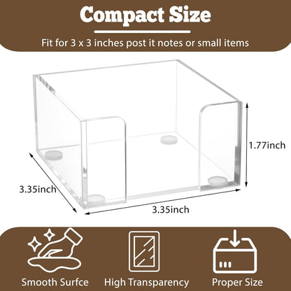 Black Acrylic Sticky Note Holder, 3x3 Crystal Clear Notepad Holder with Anti-Slip Base Post It Note Holder Sticky Note, Dispenser for Office Desk, Home Organizer