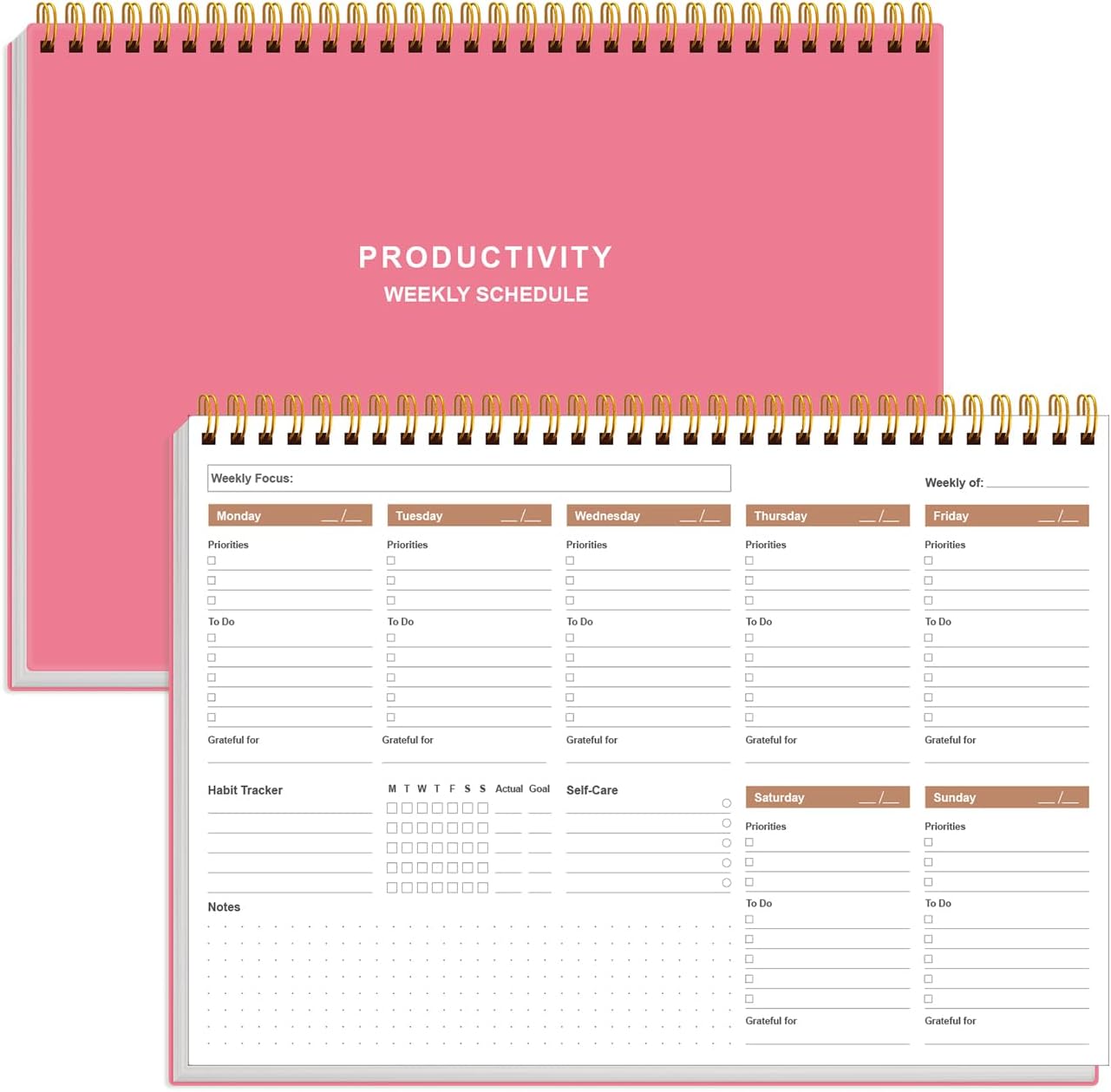 Weekly Productivity Planner - 8" x 11" Dashboard Desk Pad/Planner, Habit Tracker, Spiral Undated Weekly Planner for Office/School/Home, 54 Weeks, Black