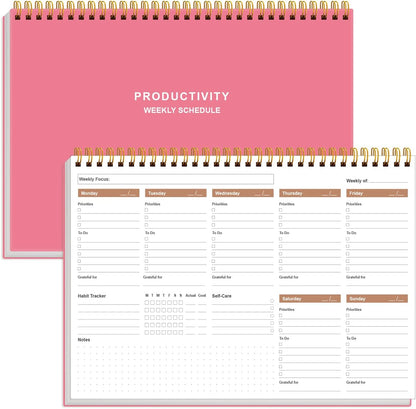 Weekly Productivity Planner - 8" x 11" Dashboard Desk Pad/Planner, Habit Tracker, Spiral Undated Weekly Planner for Office/School/Home, 54 Weeks, Black