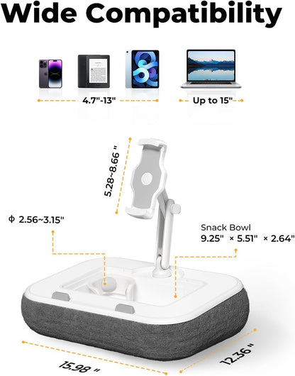 SupeDesk Laptop Lap Desk, Adjustable iPad Holder for Bed, 360° Swivel Tablet Arm, Laptop Desk with Mouse Pad, Snack Bowl & Cup Holder, Fits 4.7–13” Tablets & 15” Laptop