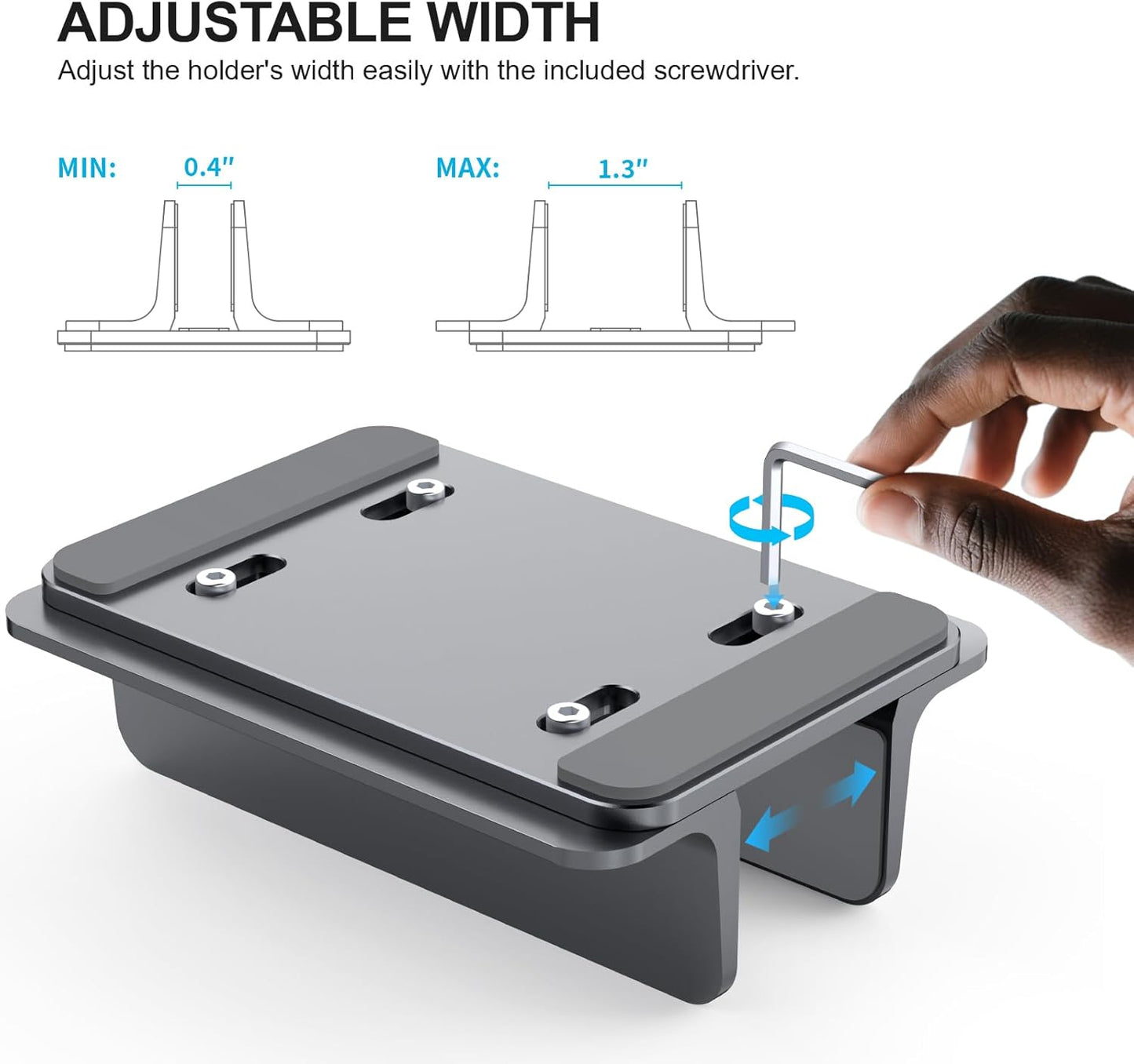 YICOSUN Dual-Slot Aluminum Vertical Laptop Stand for Desk - Adjustable Width Dock for MacBook, Surface, Samsung, HP, Dell up to 17.3 inches - Space-Saving & Protective Design - Gray