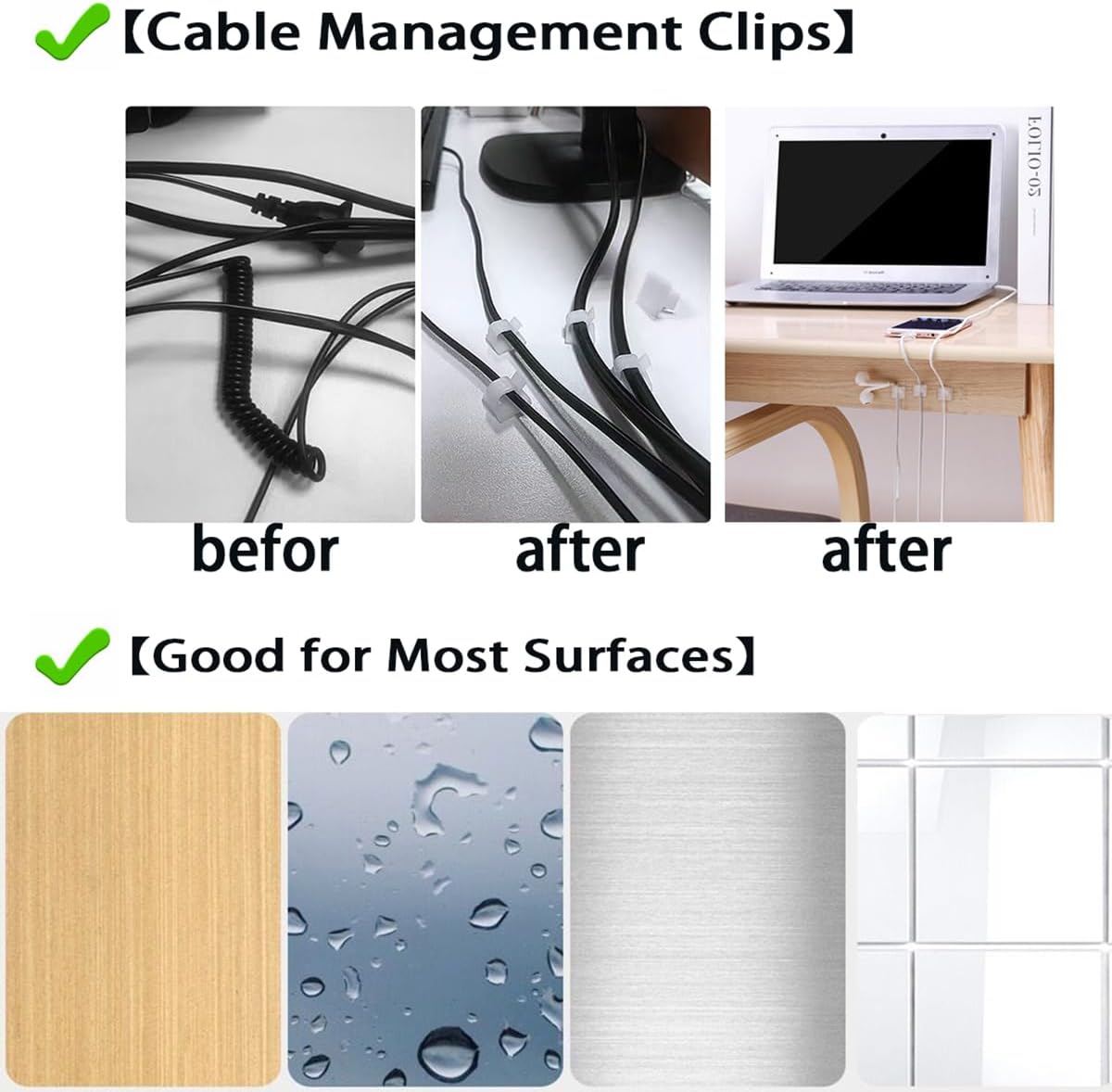 60PCS Cable Clips, KGROTE Outdoor Wire Clips Adhesive Cable Hooks Cord Organizer Holder Christmas Light Clips for Desk, Wall Cable Management, String Lights, Fairy Lights, Decorations Hanging - Clear