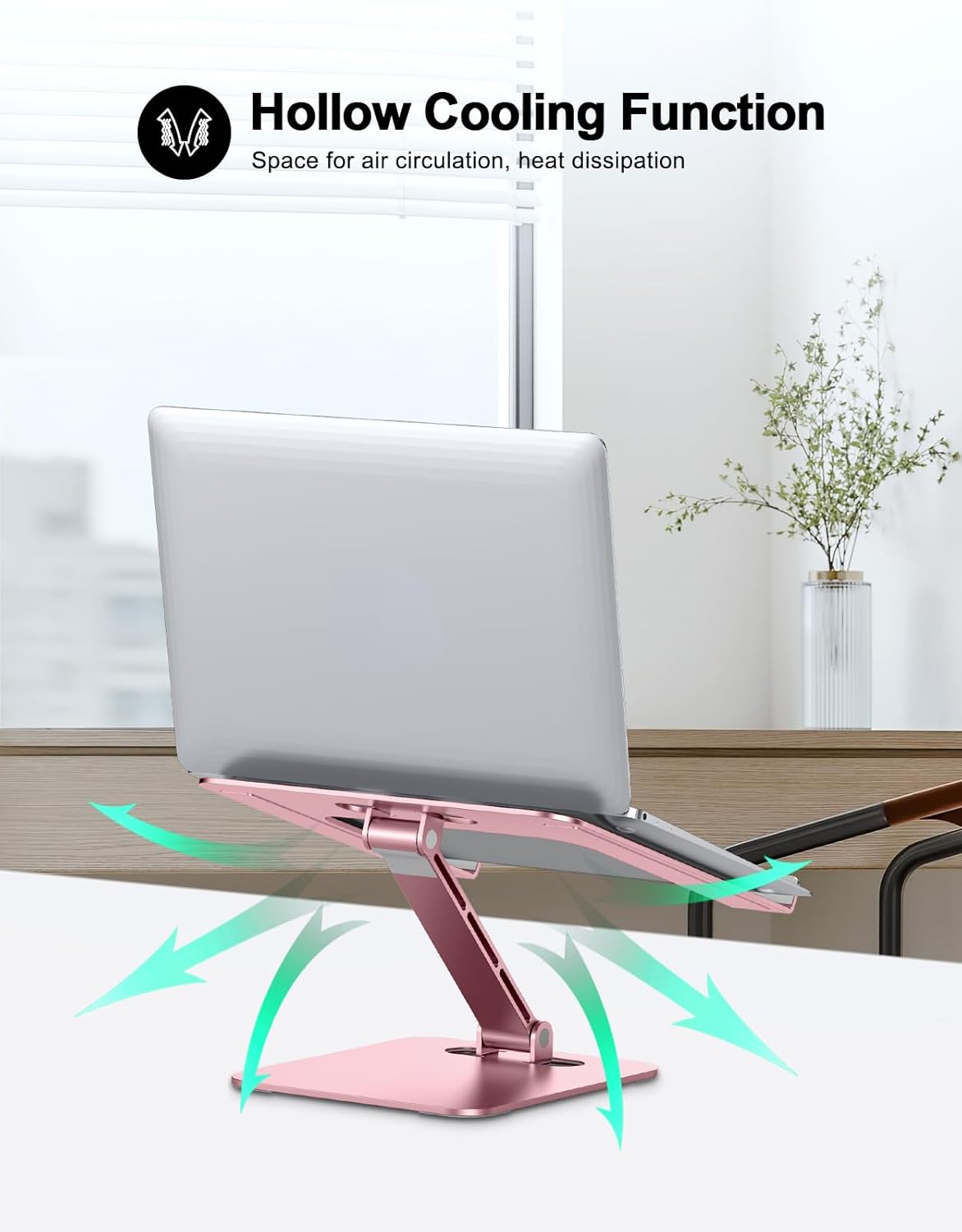 RIWUCT Foldable Aluminum Alloy Laptop Stand for Desk, Height Adjustable Ergonomic Computer Stand for Laptop, Portable Laptop Riser Holder Notebook Mount Compatible with MacBook Pro Air/HP/Dell 10-16"