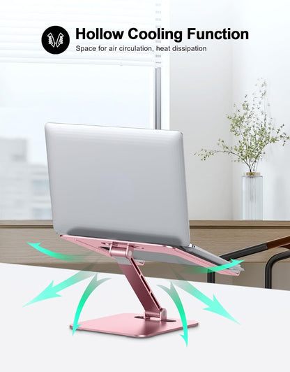 RIWUCT Foldable Aluminum Alloy Laptop Stand for Desk, Height Adjustable Ergonomic Computer Stand for Laptop, Portable Laptop Riser Holder Notebook Mount Compatible with MacBook Pro Air/HP/Dell 10-16"