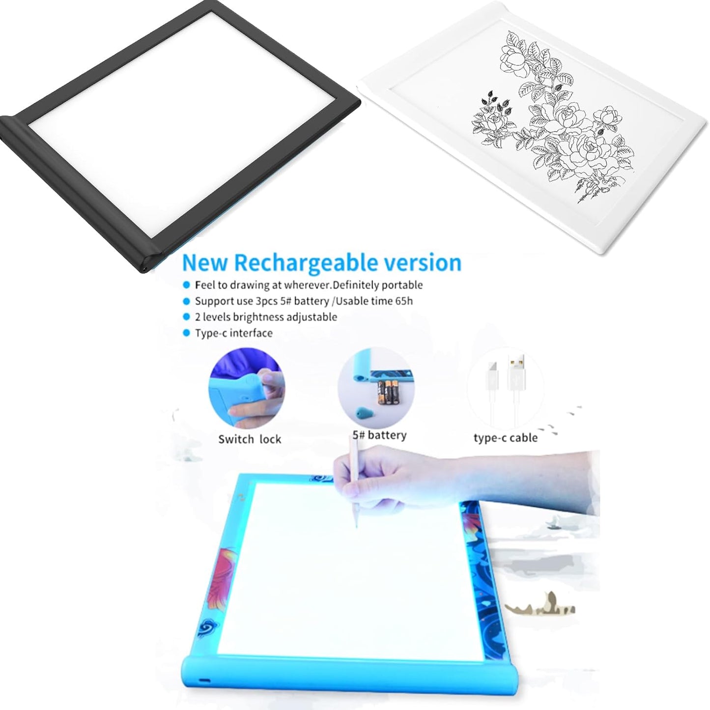 Light Box for Tracing A4,Drawing Pad Dimmable Brightness Indoor or Outdoor for Artists,Drawing,Sketching,Animation and X-ray Viewing (Black)