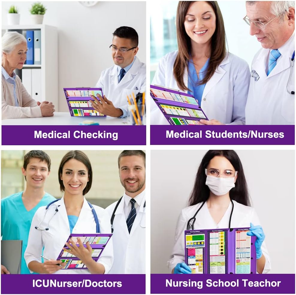 Vuzvuv Nursing Foldable Plastic Clipboard 3 Layers with Medical Edition Cheat Sheets, Pink Pocket Foldable Nurse Clip Boards Notepad for Students,Doctors and Medical Staff