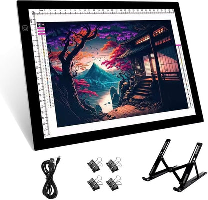 HUAYEYC B4 LED Copy Board Light Tracing Box, 3 Levels Adjustable Brightness Light Pad, for Tattoo Drawing, Streaming, Sketching, Animation, Stenciling, Vinyl Weeding, with 4Pcs Clip and Stand