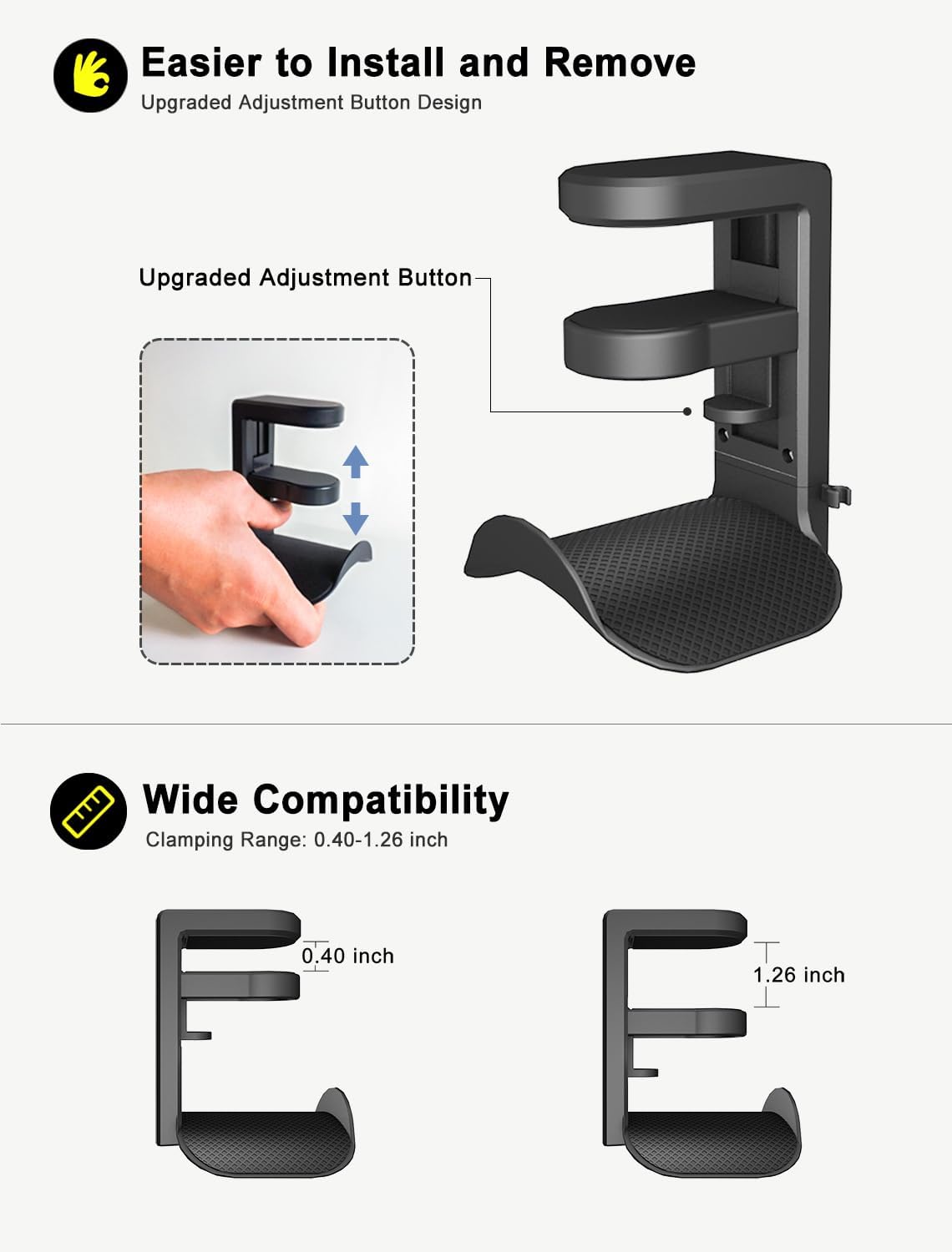Headphone Holder Hanger Upgraded with Rotating & Adjustable Clamp for Controller & Headphones, Headset Stand Under Desk Hook Mount Built in Cable Clip