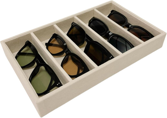 AgentMoon Velvet Eyeglasses Organizer Jewelry Tray. 5-slot Adjustable Eyeglasses Storage Tray, Thickened Frame,Sunglasses Organizer,Stackable AntiStatic. Beige,11.8 oz.