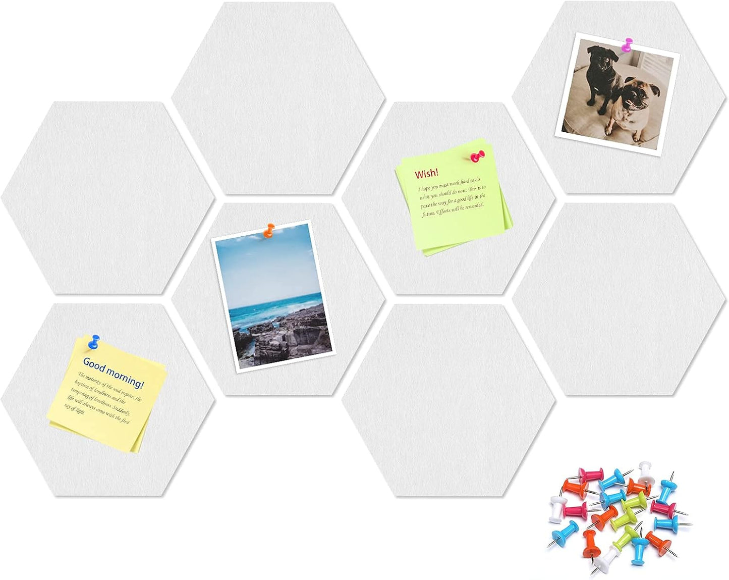 8 Pack Hexagon Felt Bulletin Board Tiles - 12" Large Thick Pin Board for Walls with 30 Push Pins, DIY Boards for Office Home School Decor, Aesthetic Hex Cork Board Alternative