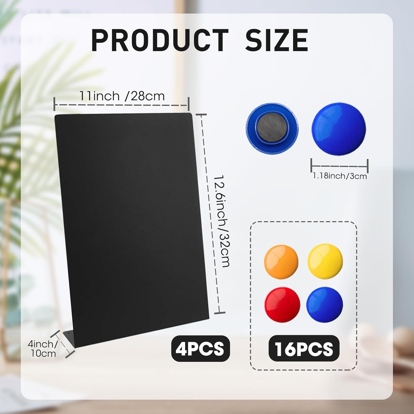 4 Pack Magnet Board, Black Magnetic Bulletin Board Metal Magnet Display Stand with Easel Stand Tabletop Memo Display Board for Memos, Photos & Documents Table Supplies